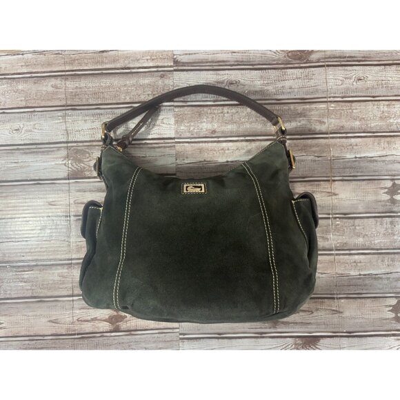 DOONEY & BOURKE Suede leather satchel purse bag color green Brown vintage 90's - Picture 2 of 13